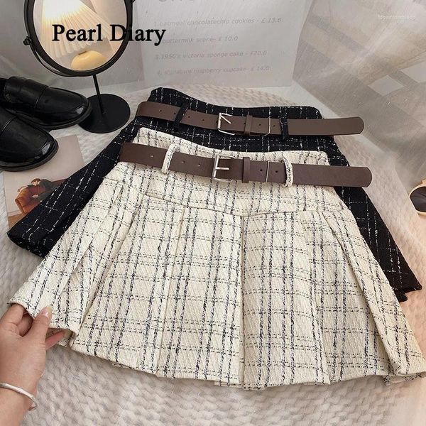 Röcke Perle Diary Women Mode Y2K Falten Rock Springstil Plaid kurzes Preppy All-Match Slim Dünn Mini