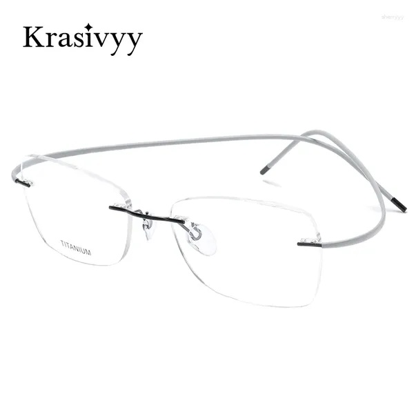 Güneş Gözlüğü Çerçeveleri Krasivy Bellek Titanyum Rimless Gözlükler Çerçeve Kadınlar Ultralight Optik Reçeteli Vidasız gözlükler Çerçevesiz