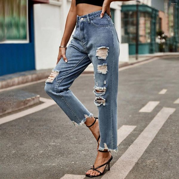 Jeans femininos macacão y2k lã de rua straight Nove pontas de jeans pontiagudas