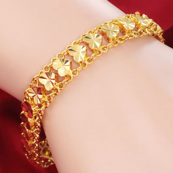 Stränge niedlich 22k Gold Armband für Frauen Frauen Hochzeit Engagement Schmuck Luxus Weit Uhr Kettenarmband nicht verblassen feine Schmuck Geschenke