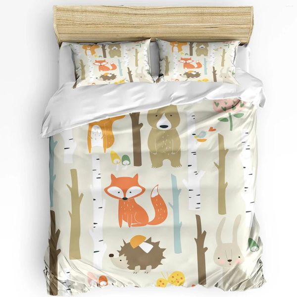 Set di biancheria da letto Foresta di cartone animato Orso albero di animale Kawaii 3 pezzi set per letto a casa tessile copripionamento.