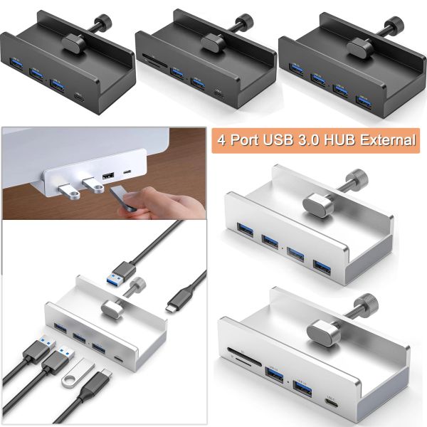 Хабс зажима Тип USB 3.0 Сплав сплав с сплавом внешний мульти 4 порта USB -сплиттер адаптер TF Card Слот Слот Расширение Док -станция для табличного ПК