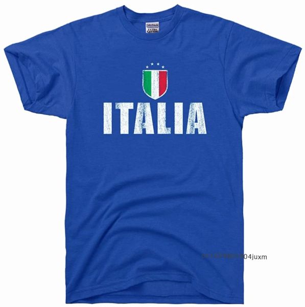 Рубашки 100% хлопковые футболки Men Italia futbol Futsball Flag винтажная футболка для парней уличной одежды