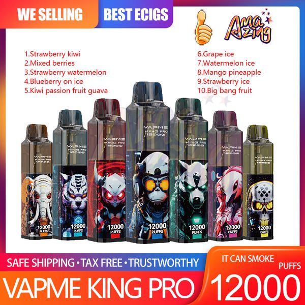 Orijinal Vapme King Pro 12000 Puf Teslim Edilebilir Vape Kalem 0% 2% 3% 5% 5 Kafes Bobini 850mAH şarj edilebilir pil 20ml Pod Puffs 12K E Sigaralar 10 Tatlar