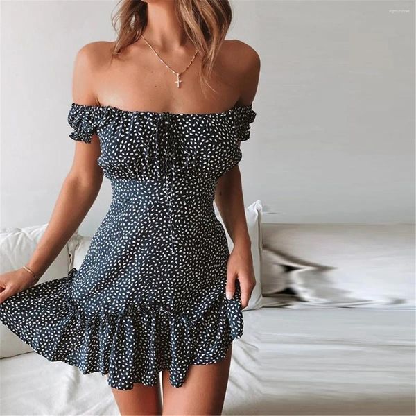 Abiti per feste stampate Floral Strapless One-Shoulder Dress Chic Fashion Summer Sexy Daily Forma Forma di alto stile Donna Falbala