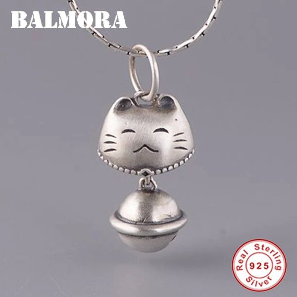 Ожерелья Balmora Real 925 серебряное серебро Симпатичные подвески Catbell Retro для ожеров Женщины мужчины пары детей подарок простые модные украшения