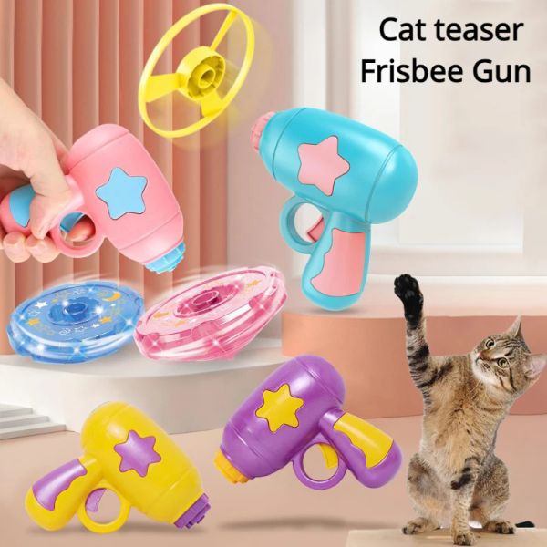 Toys Cat Toy Launch Pun Gun volante Saucer Gyro Launcher Cats che insegue il gioco da gioco allenamenti di giocattoli interattivi per animali domestici