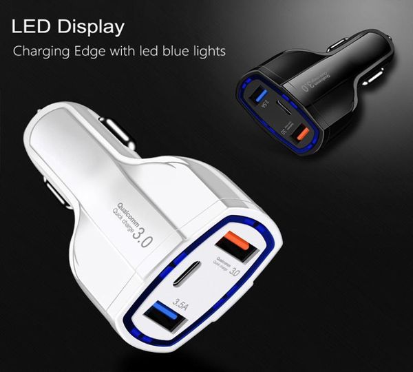 5 QC30 Fast Lading Cars Ladegeräte mit LED -Halo Light Typec PD -Auto -Ladegerät für Telefon Black White6161164