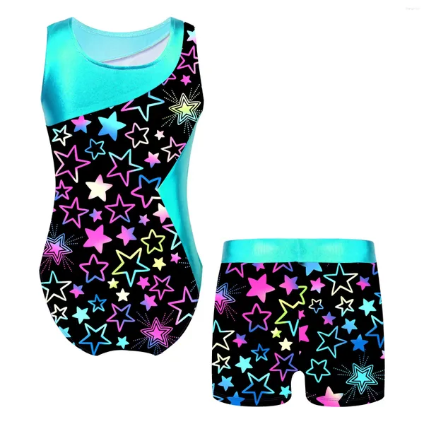 Base Wear Kids Girl Ballet Dance body ginnastico senza maniche con shorts pattinaggio suonace da ballo da bagno sportivo