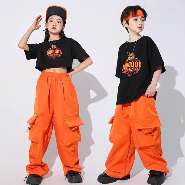 Abbigliamento da ballo da ballo per bambini abbigliamento hip hop maglietta oversize pantaloni da carico casual aranci