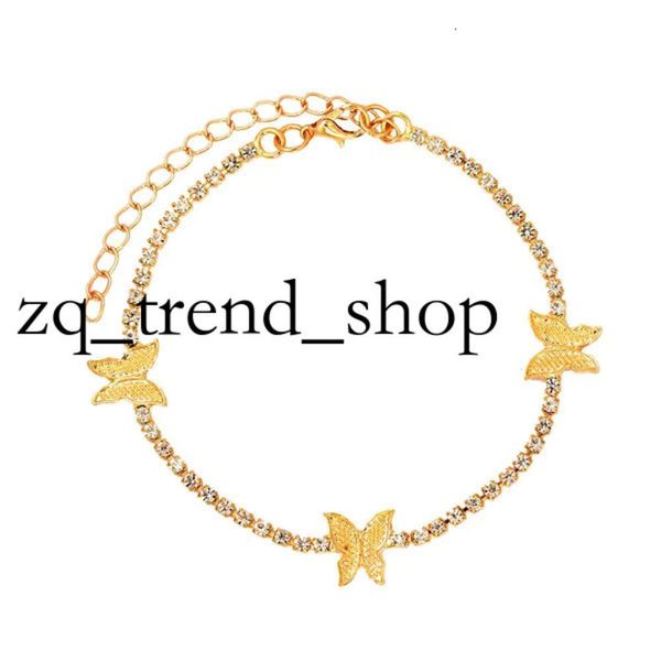 Trendy Shining Butterfly Butterfly Crystal Tennis Tenklet para Women Gold Silver Color Boho Sandals Rhinestone Foot Chain Jewelry 55