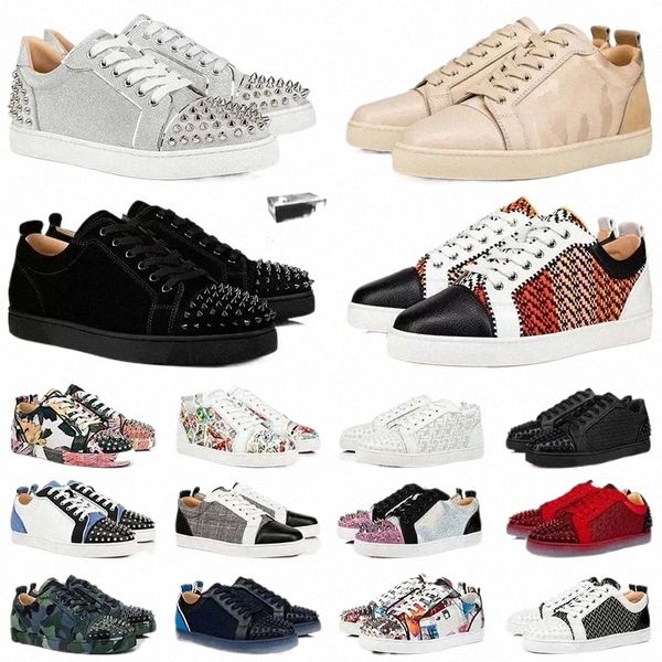 mit Box Casual Schuhe rote Unterteile Herren Schuhe Damen FI Sneakers Designer Schuhe Low schwarz weiß geschnittene Leder Splitter Vintage Teller-Formel Luxus Trai 18yk#