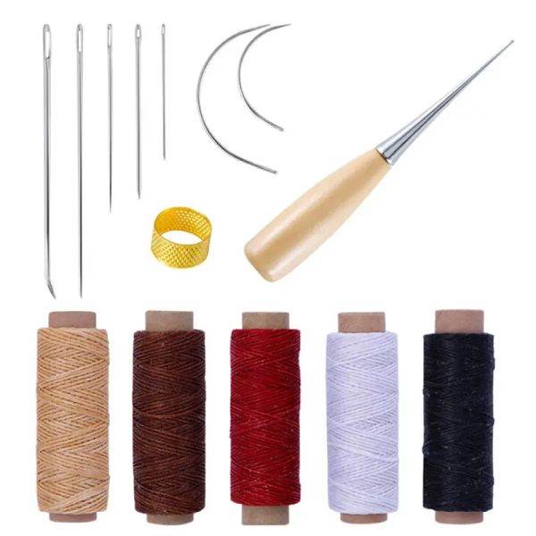 LAVERCHraft 14pcs Ferramenta de fios de fios encerado de cordas de costura Ferramenta de reparo de sapatos de calçada para kit de costura de couro de couro diy kit de costura de couro