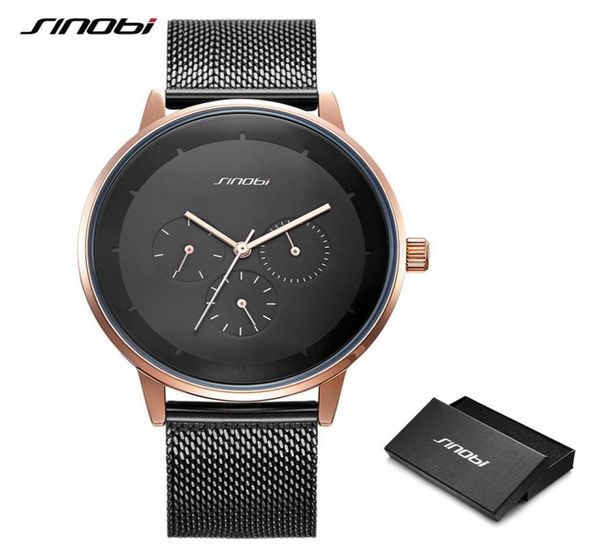 Modequarz Männer Uhr Sinobi Top Brand Luxusgeschäft Hochwertige Legierung Slim Mesh Gurt Casual Week Uhr Calender Watch1849891