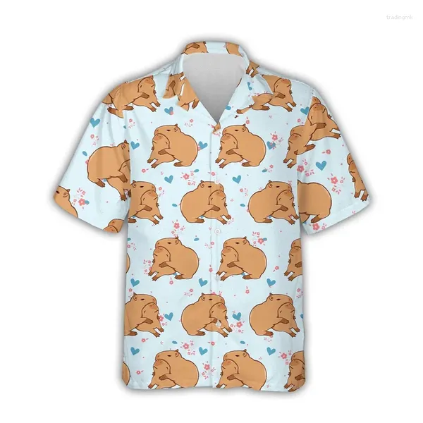 Camicie casual maschile kawaii capybara graphic for uomo abbigliamento 3d stampato 3d hawaian aloha shirt spiaggia manica corta y2k carino kids tops bavani