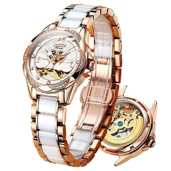 Mulheres mecânicas de luxo assistem amor Swan Design esqueleto de cerâmica elegante Strap Strap à prova d'água Ladies Wristwatch Girls Dress 240419