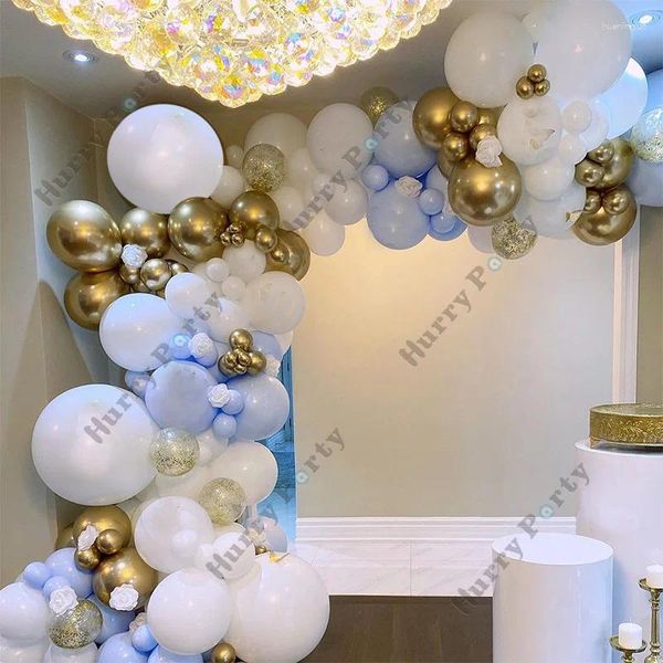 Decoração de festa 145pcs chá de bebê menino de aniversário de balão guirlanda arco kit branco azul latex globos cromo balões de ouro decoração de natal