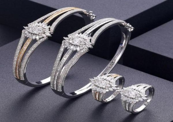 Ohrringe Halskette Akzeptieren Luxus einzigartiger afrikanischer Armreif Ring -Set Schmucksets für Frauen Hochzeit Kubikzirkon Kristall CZ Dubai Bri988230336