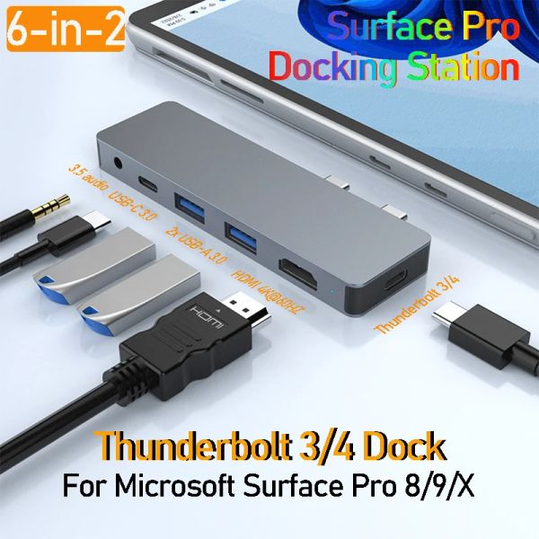 Hubs für Microsoft Accessoires MST Surface Pro 9 Hub Dual USBC Thunderbolt 4 Surface Pro 8 Docking Station HDMI Surface Dock Pro x