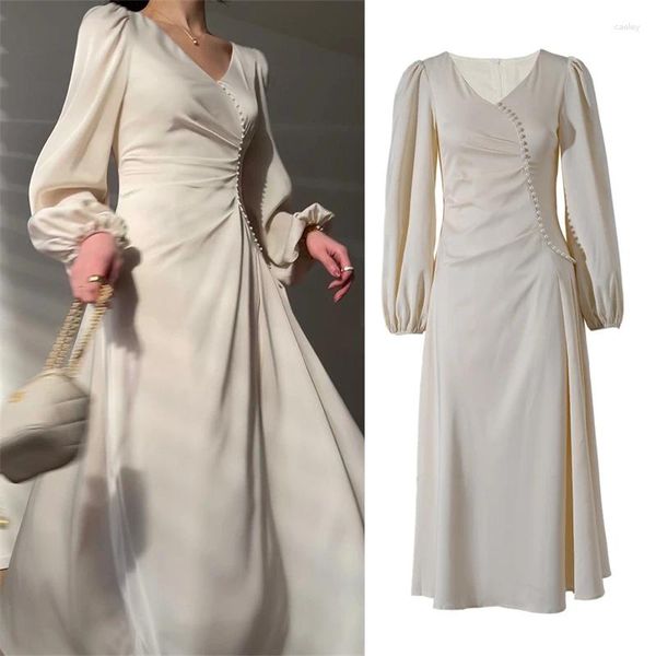 Lässige Kleider Französisch Break White Moonligh Year Kleid Frühling Asymmetrische Perlendesign Elegante Taillenschließstil Party Frauenkleidung