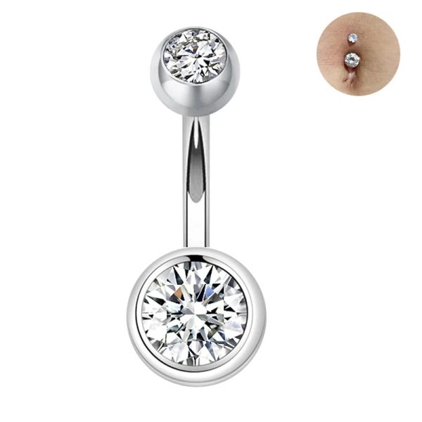 Gioielli 925 Pulsante in argento sterling barra dell'ombelico anello dell'ombelico doppia gemma corpo piercing per piercing 1,5x10 mm