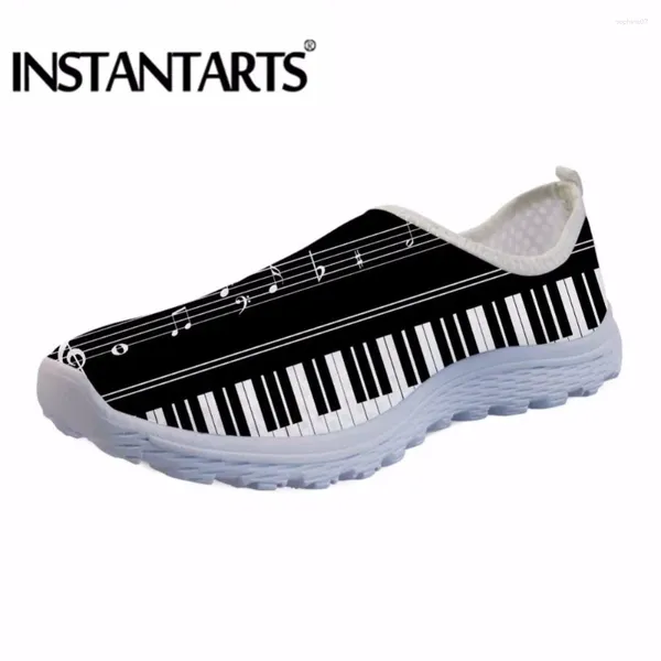 Sapatos casuais notas de música da moda com teclado para piano impressão feminina malha de ar de ar