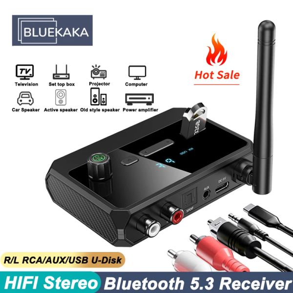 Адаптер 2023 New Bluetooth 5.3 Аудио -приемник поддержка Udisk 3,5 мм Aux /RCA /Оптический разъем беспроводной аудио -адаптер для динамиков для автомобильных телевизоров