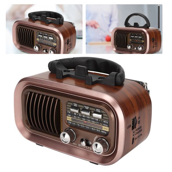 Радио -портативный Bluetooth Vintage Radio Speaker Многофункциональное радио AM FM Radio с внешней антенной для внутреннего наружного