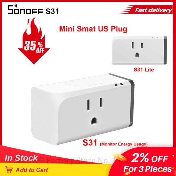 Plugs iTead SONOFF S31 US/ S31 LITE US 15A MINI SMART SMART WIFI Plugch Switch Smart Home Intelligent Ewelink App Plug de controle remoto