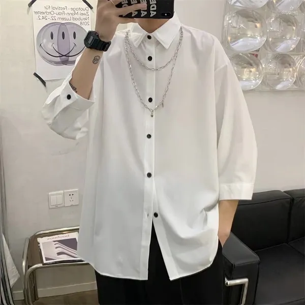 Camicie casual maschile 2024 hip hop alla moda uomo abbigliamento moda singolo petto di cardigan tees estate solide top maniche corte maschio maschio maschio