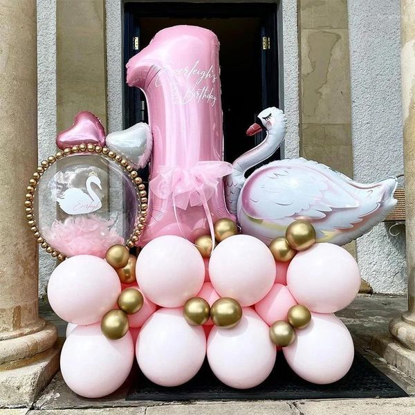 Party -Dekoration Swan Babypartyballons Set Pink Latex Geburtstagdekorationen Mädchen Geschlecht Enthüllung Vorräte