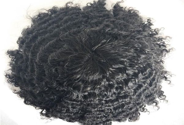 Onda de 10 mm Afro Curly Mens Toupee Full Lace Human Hair Toupe para homens negros Sistema de substituição Sistema de reposição profunda Remy Cabelo Men Wig3609159