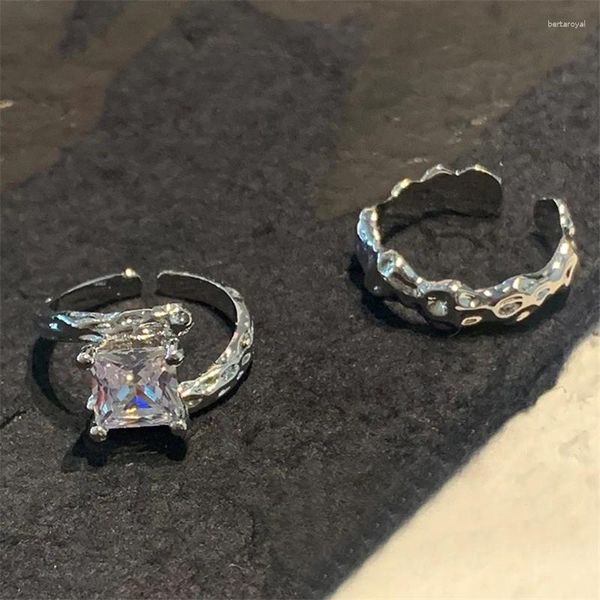 Ringos de cluster Europeu e americano Ins nicho meteorito textura aberta anel 925 prata esterlina hipoalergênica não desbotamento jóias de moda simples