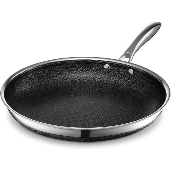 Frigideira híbrida HEXCLAD MULTICOOKERS PAN de frigideira antiaderente, alça de staycool, lava -louças e forno seguro, indução pronta, compatível com todos os cooktops