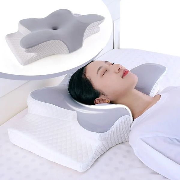 Memory Foam Kissen Schmetterlingsform entspannter Hals langsamer Abpraller Kissen Schmerz Relief schlafende Orthopädische Betten 240411