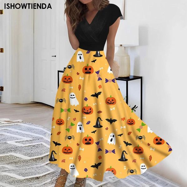 Vestidos casuais femininos figurinos de halloween vestido impresso VINTAGE SLIEVE CURTO DE MOLA 1950S 60S DONIMANTE DAY ETANTE PROM