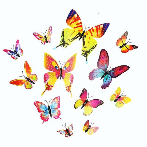 Interni di effetto 3D per magneti frigorifero per la casa adesivo farfalle multicolore bellissimo farfalla per bambini decalcomanie murali decorazioni 12pcs