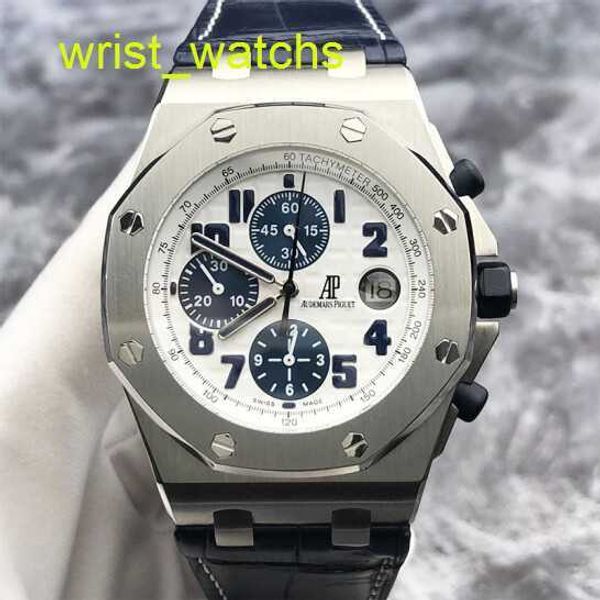 AP Grestest Arms Watch Royal Oak Offshore Serie 26170st Weißes Gesicht Blau Zeit Ring Herren Uhr 42mm Automatische mechanische Form Tabelle