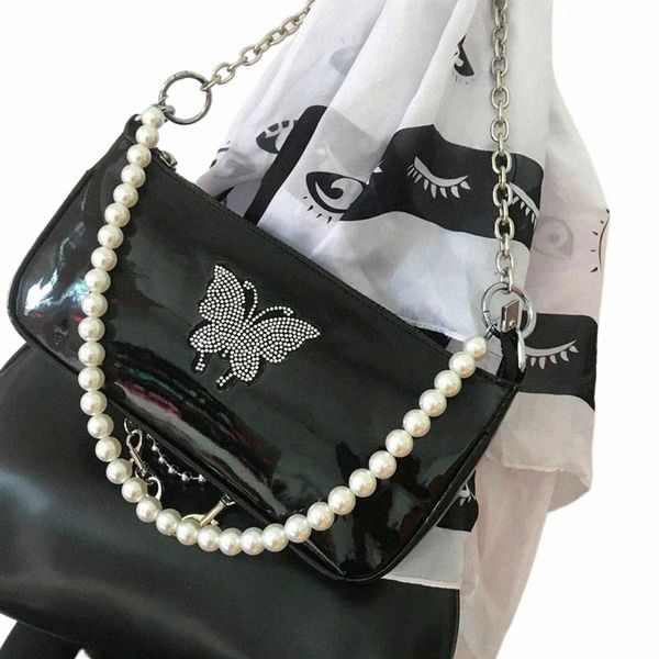 Fi Diamd Butterfly Sumbag для женщин Патентная кожаная цепная цепная сумка для плеча Vintage Girls Swork Bag J7