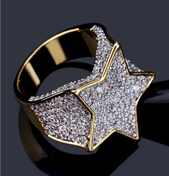 MENS Super Star Gold Cz Bling Bling Bling Anello micro Pave zirconia cubica simulata Diamonds Hip Hop Hop Mens Anelli5346352