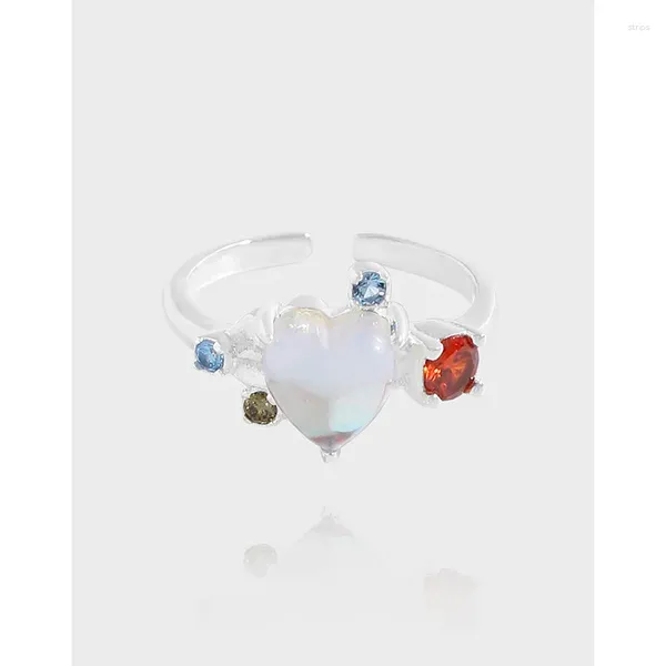 Clusterringe S925 Sterling Silver Moonstone Paar für Frauen Männer Farb Öffnen verstellbare Liebhaber Ring Hochzeit Schmuck Geschenke