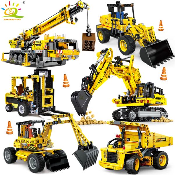 Blocchi huiqibao ingegneria camion tecnologica building building toy costruction toy per bambini adulti adulti escavatore bulldozer crane auto