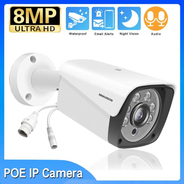 LENS 4K 8MP HD HD Outdoor POE IP Camera da metallo Bullet Audio Avviso e -mail IP66 Impianto di videosorveglianza IP fotocamera Infrare Night Vision