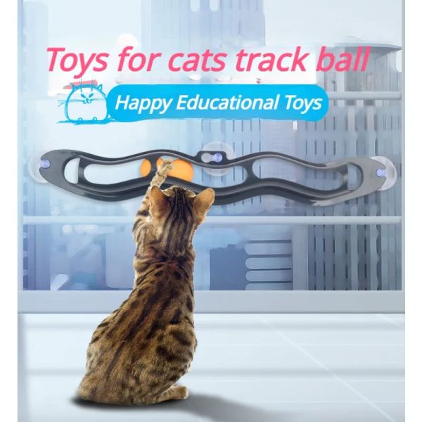 Toys Pet Interactive Cat Toy Track Fenster Saugnapfe Spielzeugball Katze Kratzer Plastik -Ping -Pong -Ball Neue Necke Cat -Bildung Spielzeug