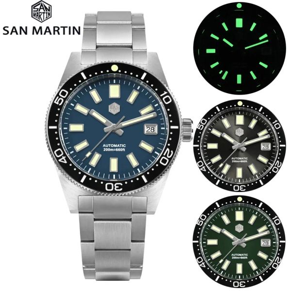 Orologi san martin 39mm 62mas immersione orologio giappone NH35 uomini meccanici automatici orologi luminosi impermeabile 200m orologio da polso