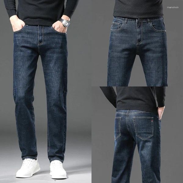 Herren Jeans Männer hohe Taille Stretch Straight Bein Männlich Streetwear Luxus Design Denim Hosen Baggy Slim Fit Business Hosen