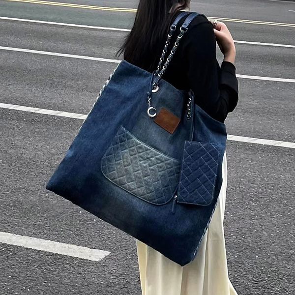 Kadınlar vintage denim tote çanta büyük jean çanta tasarımcısı lüks marka denim el çantası c çanta yaz kadın çanta yeni moda kot seyahat alışveriş çantaları tasarımcısı jean tote