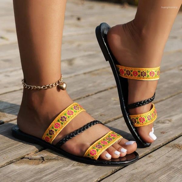 Pantofole da donne floreali flip 2024 Summer Beach Fashion Slip on Shoes for Transparent Open Open Women's Zapatos
