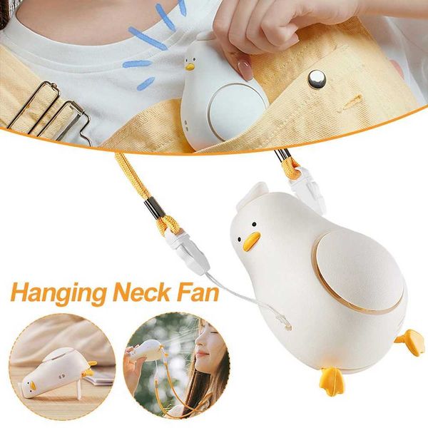 Taşınabilir Hava Soğutucular Üç Hızlı Mini USB Fan Sevimli Duck Açık Dış Mini Yaratıcı Masaüstü Ofis Sessiz Şarj Taşınabilir El Taşınağı Boyun Fan Y240422