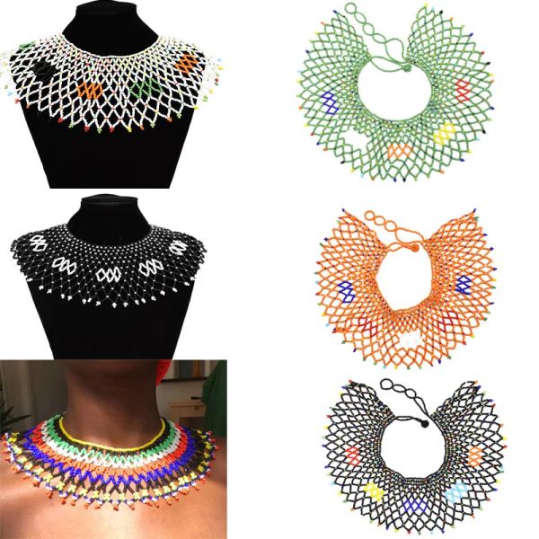 Colares colares de colar de bibrões tribais étnicos colar de bobo africano colorido colorido de miçanga de colares de gargantilha egípcia